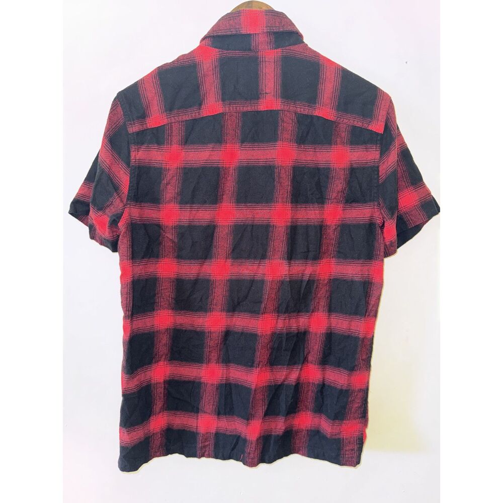 Hollister Men’s Plaid Flannel Shirt Small Red Black Short Sleeve Cotton - Picture 2 of 10
